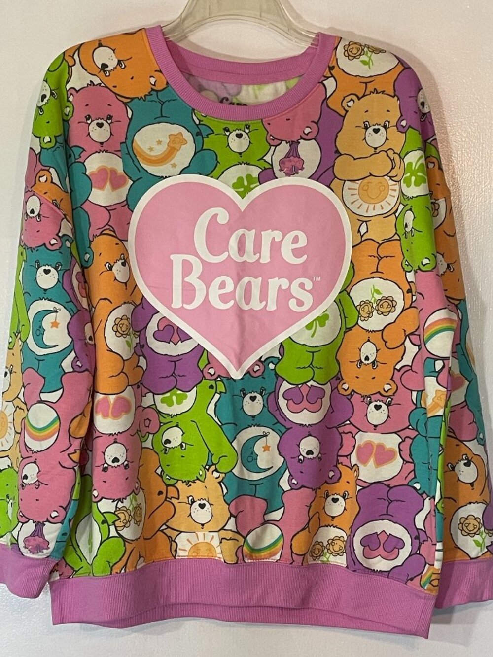 Care Bears Women’s Pink Multi Crewneck Sweatshirt Size Large Hybrid Apparel